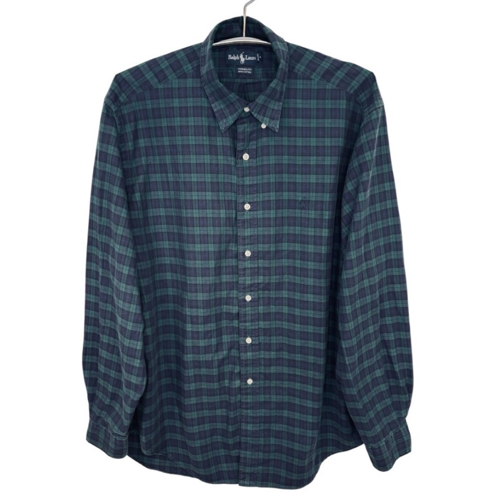 VINTAGE Ralph Lauren Yarmouth Men's Blue and Green Checkered Button Down Shirt - Picture 1 of 9
